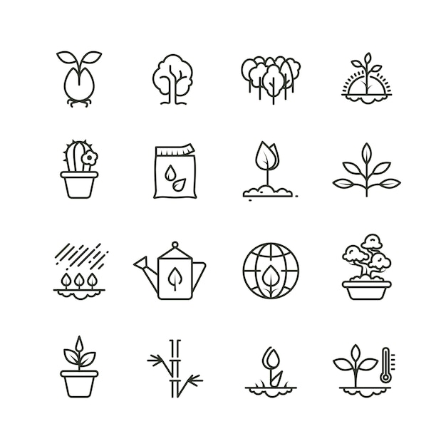 Plant, planting and seed line icons. Sprout growing symbols