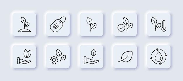 Plant set icon Sprout growth green peace phytology photosynthesis ecology botany earth leaf in the hand Green energy concept Neomorphism style Vector line icon for Advertising