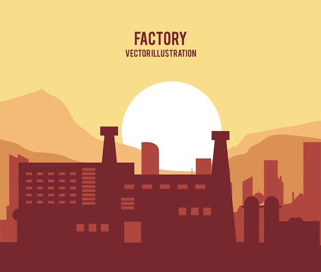 Plant sun silhouette landscape chimney factory icon