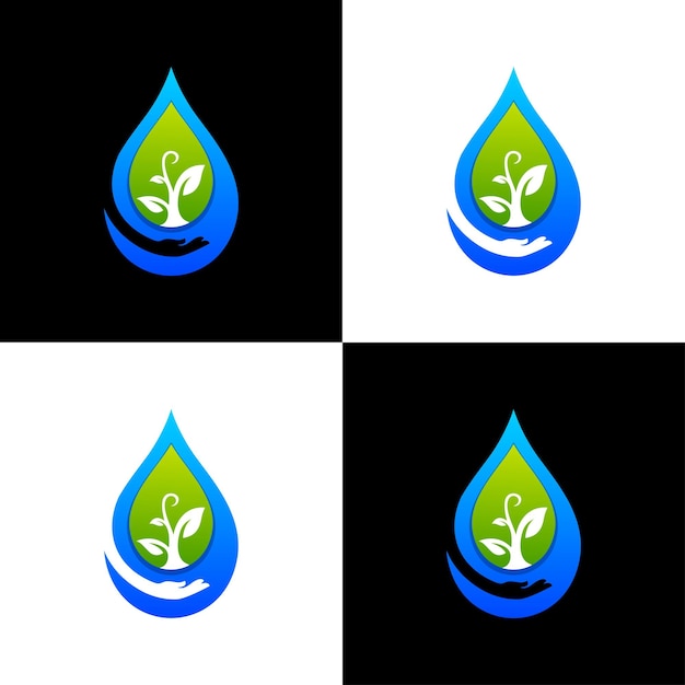 plant water and hand logo design vector