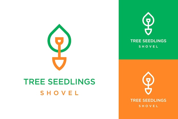 Plantation design logos or shovel with plant seeds