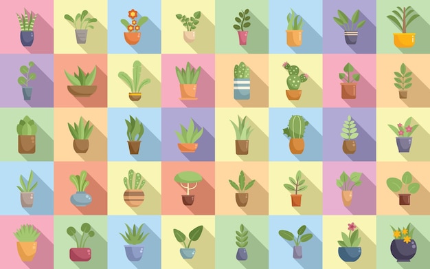 Plants icons set flat vector Leaf growth