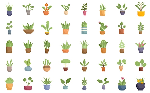 Plants icons set flat vector Leaf growth