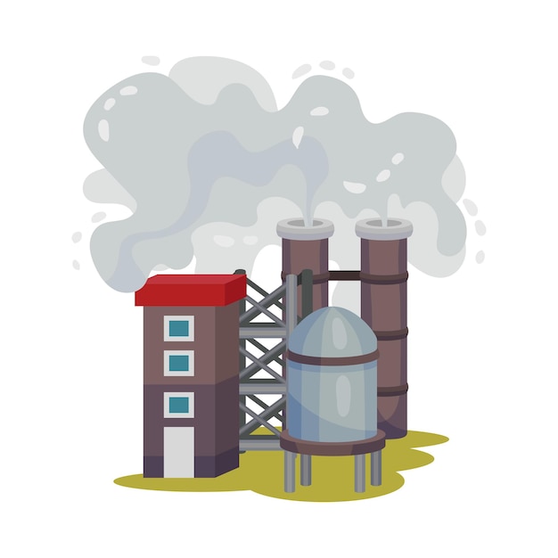 Plants smoke polluting environment vector illustration industrial smog and factory smoke clouds