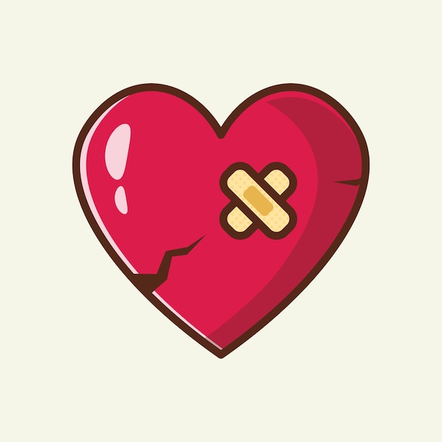 Plastered wound heart cartoon icon vector illustration