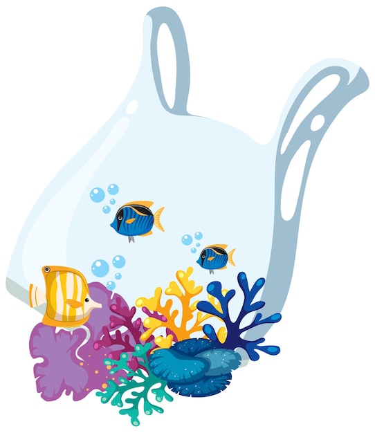 Plastic bag with sea animals and coral