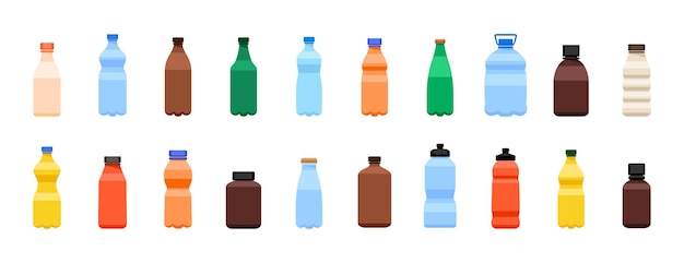 Plastic bottle icon set Flat style Vector