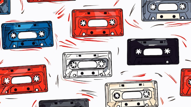 Vector plastic cassette music audio seamless pattern design