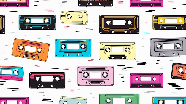 Vector plastic cassette music audio seamless pattern design