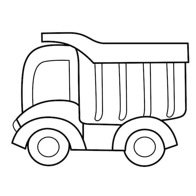 Plastic dump truck coloring book with thick contours for kids on a white background