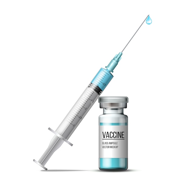 Plastic medical syringe with needle drop and vial serum