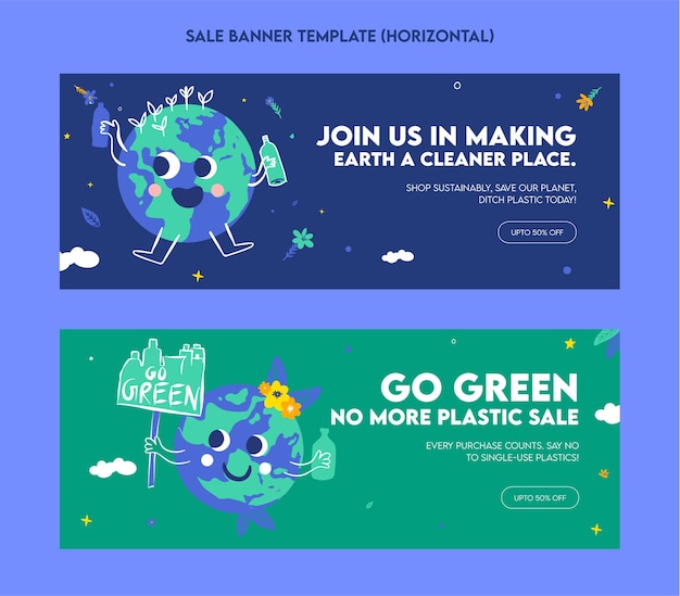 Vector plastic pollution awareness sale banner template flat illustration