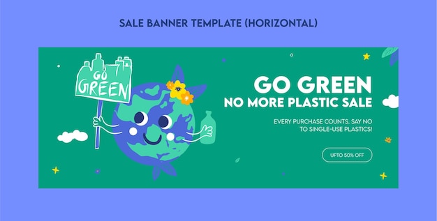 Plastic pollution awareness sale banner template flat illustration