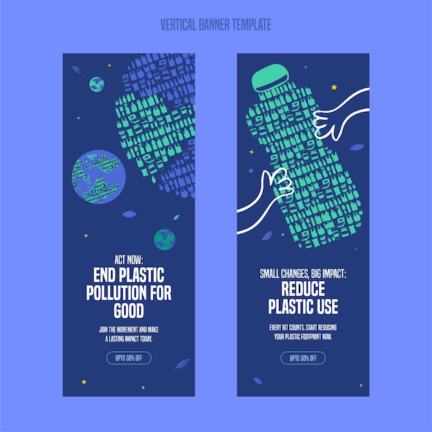 Vector plastic pollution save our planet flat illustration of recycling plastic bottles banner template