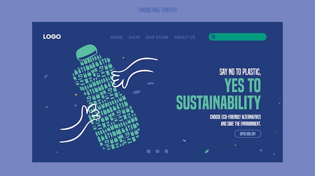 Vector plastic pollution save our planet flat illustration of recycling plastic landing page template