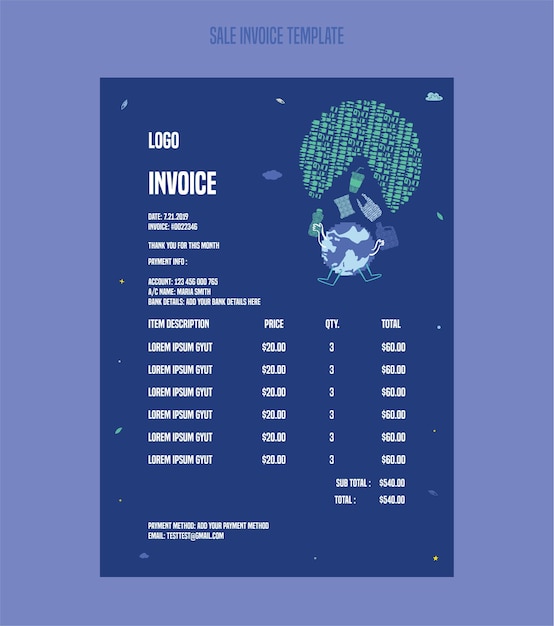 Vector plastic pollution save our planet flat illustration of recycling plastic sale invoice template