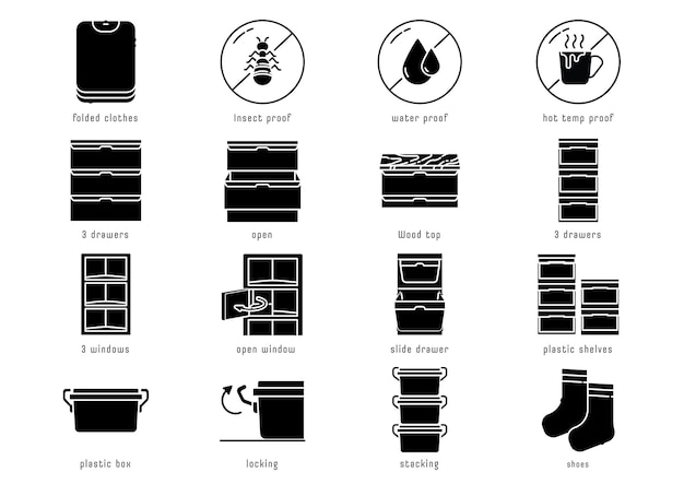 Plastic storage icon set Glyph