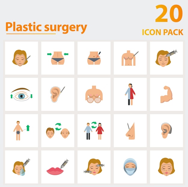 Plastic surgery icon set collection of simple elements such