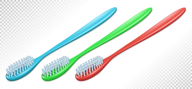 Plastic toothbrushes of different colors.  