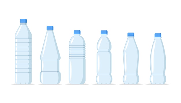 Plastic water bottles realistic set of large containers for cooler and small tare for retail sale. Healthy agua bottles   illustration. Clean drink in plastic container