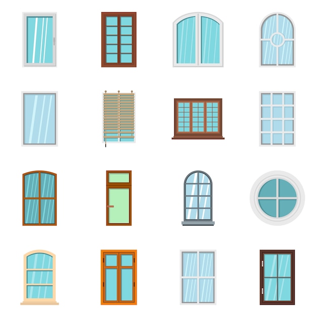 Plastic window forms icons set in flat style