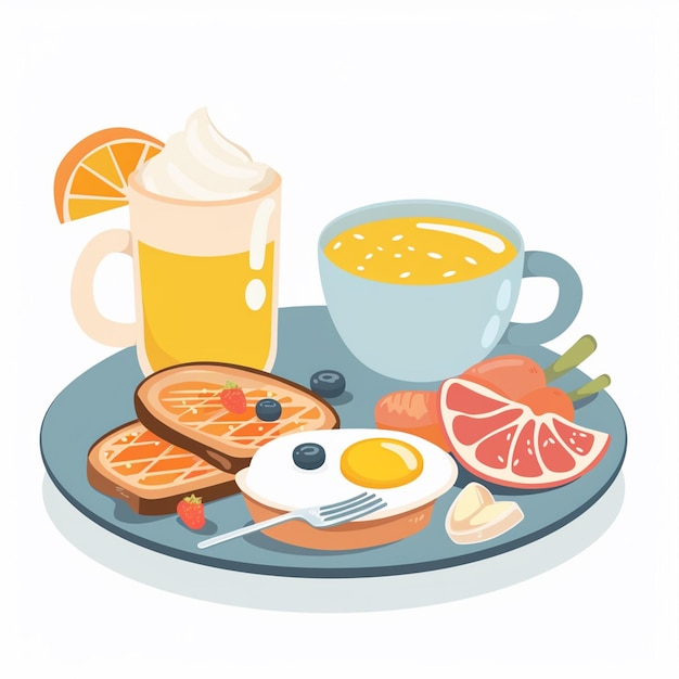 Vector a plate of breakfast food with a cup of coffee and fruit on it