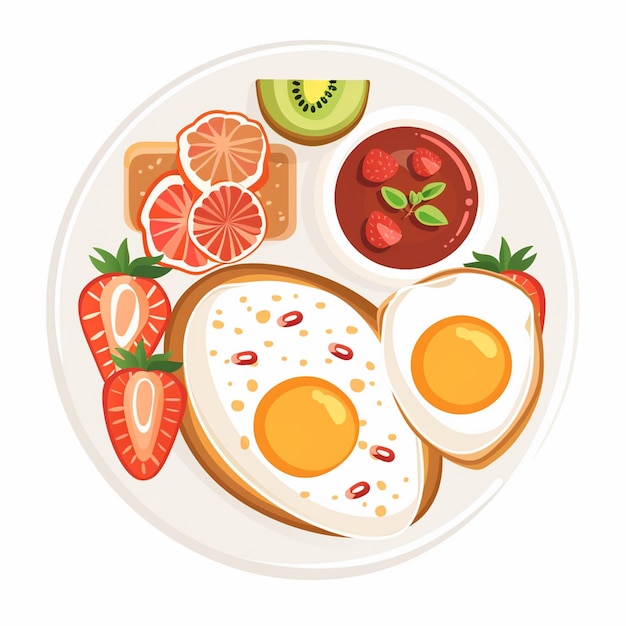 Vector a plate of breakfast food with eggs fruit and fruit