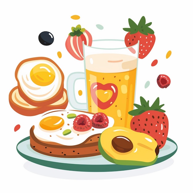 Vector a plate of breakfast food with a mug of beer and a plate of food with a heart shaped food on it