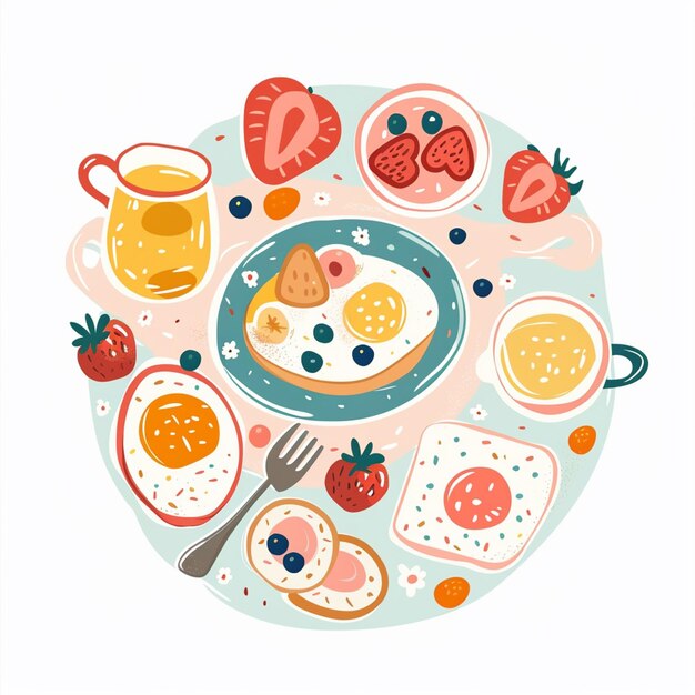 Vector a plate of breakfast with fruits and a plate of fruit on it