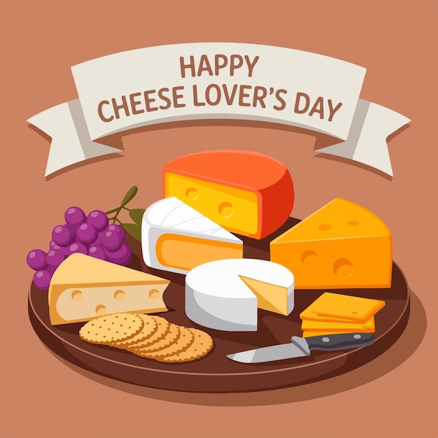 Vector a plate of cheeses with the words cheese and cheeses