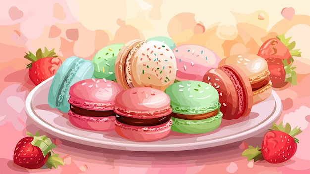 Vector a plate of colorful pastries with a pink background