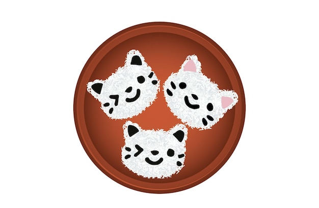 Plate of cute cat face shape rice ball