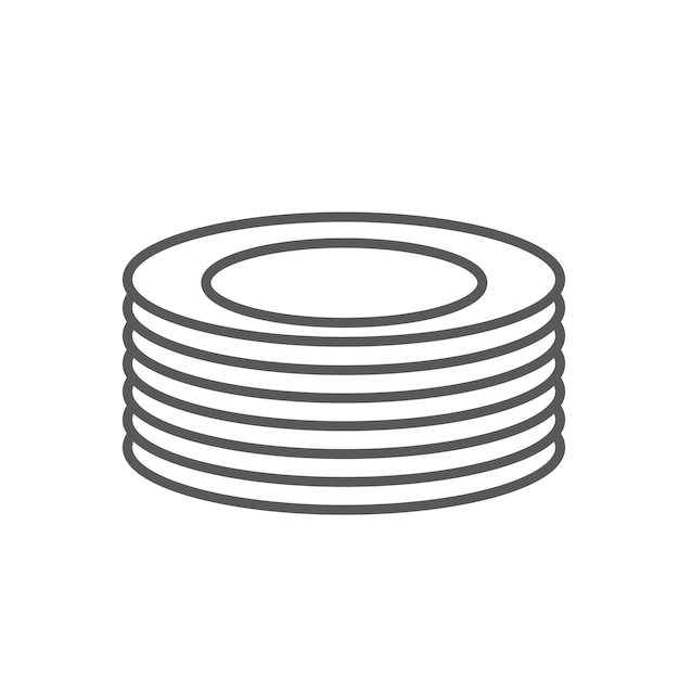 Plate dishes stack pile line outline art or clean set of empty porcelain dishware stroke pictogram