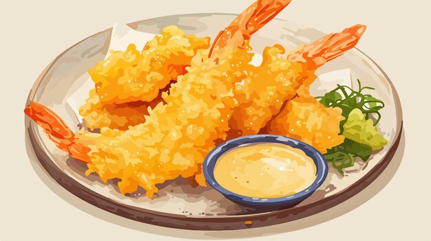 Vector a plate of food that has fried shrimp on it