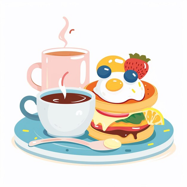 Vector a plate of food with a cup of coffee and a hot dog on it