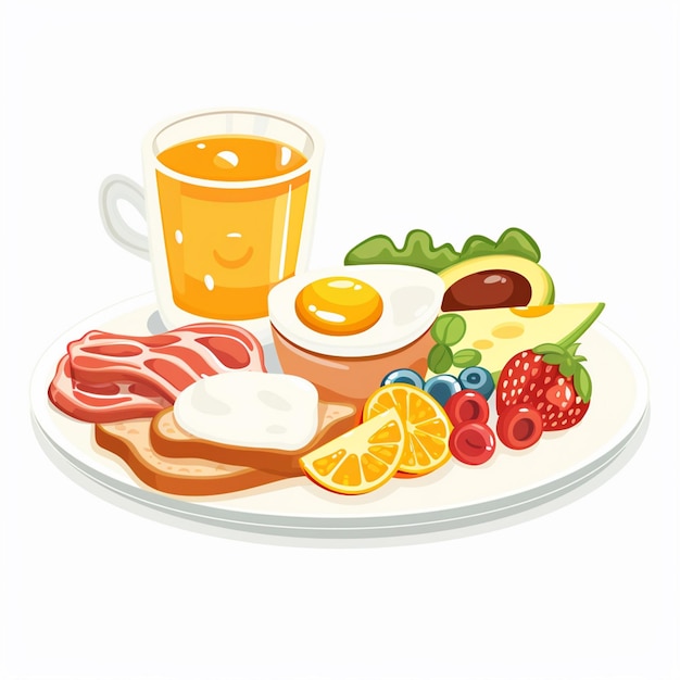 a plate of food with a cup of tea and fruit on it