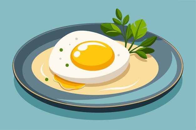 Vector a plate of food with an egg on it and a green leaf on the side