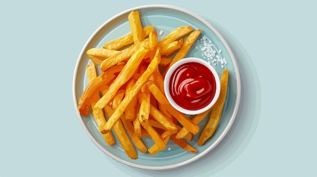 a plate of french fries and a cup of ketchup