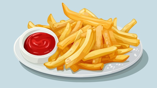 a plate of french fries with ketchup and ketchup