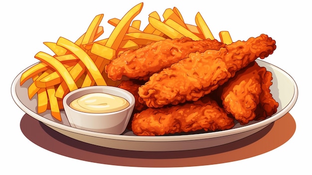 Vector a plate of fried chicken and french fries with a dipping sauce