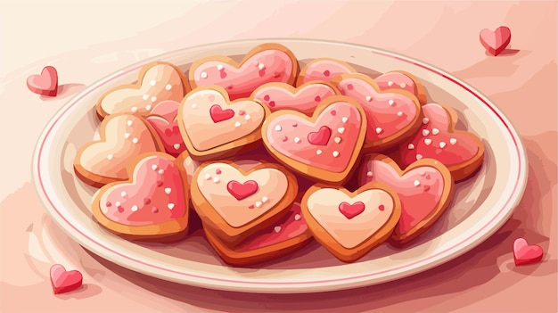 Vector a plate of heart shaped cookies with hearts on it