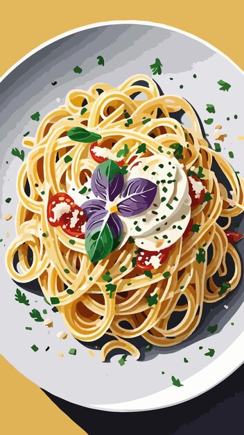 Vector a plate of pasta with parmesan cheese food drawing cartoon artwork vector