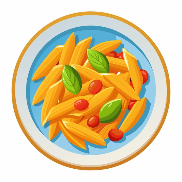 Vector plate of penne pasta on white background vector illustration