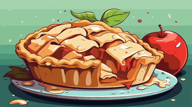 Vector a plate of pie with a slice of strawberry on it