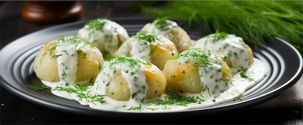 Vector a plate of potatoes with parsley and parsley on top