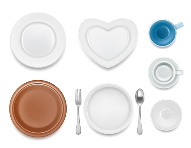 Plate set vector top view illustration