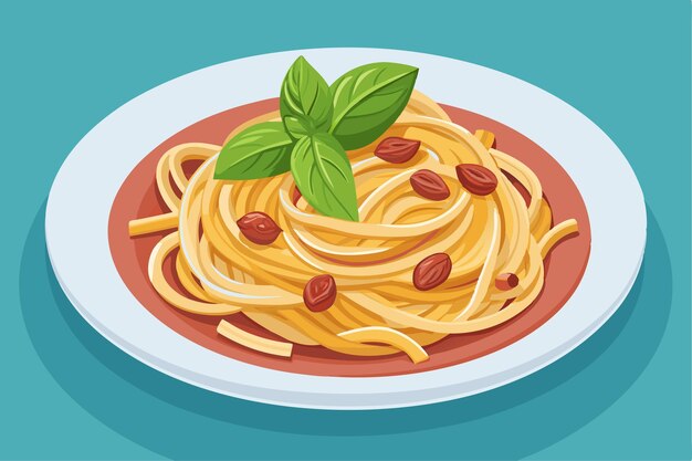 Vector a plate of spaghetti with mint leaves on it