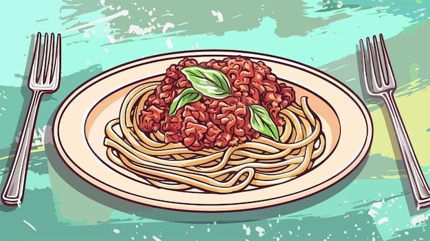 Vector a plate of spaghetti with a red sauce on it