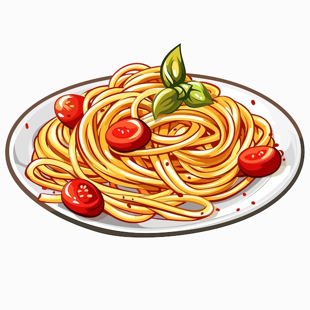 Vector a plate of spaghetti with tomatoes and a tomato on it