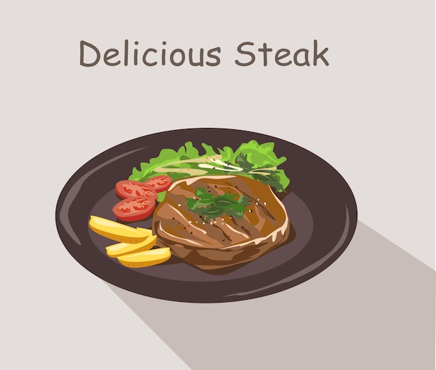 A plate of steak with a steak and vegetables on it.